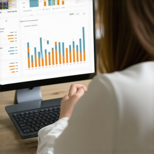 Digital marketer reviewing Google My Business analytics on a computer screen.