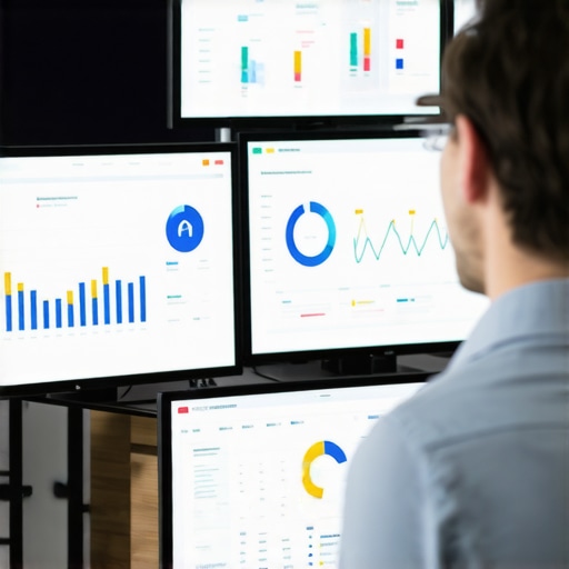 Data-Driven GMB Engagement Analysis Marketing strategist analyzing GMB engagement metrics on computer screens