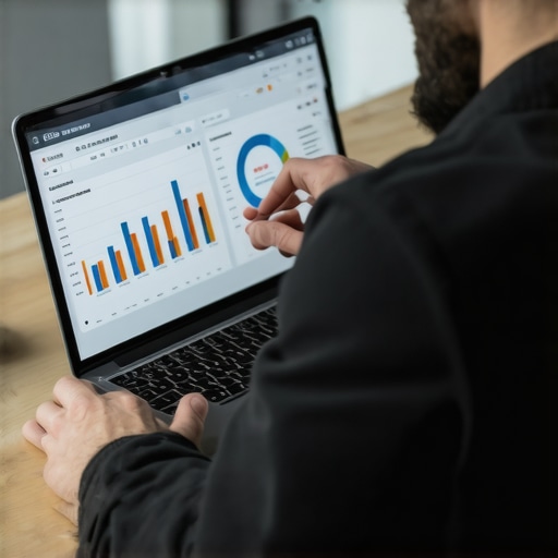Expert analyzing Google My Business engagement metrics on laptop
