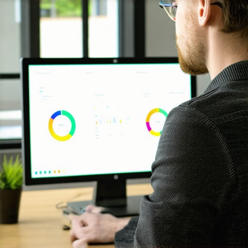 Business owner reviewing Google My Business analytics on a computer monitor.
