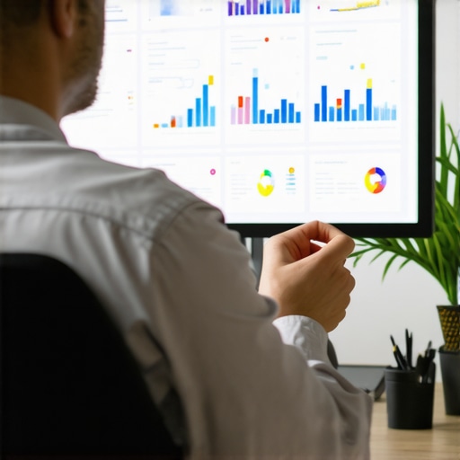 Business owner reviewing GMB engagement data on a computer screen.