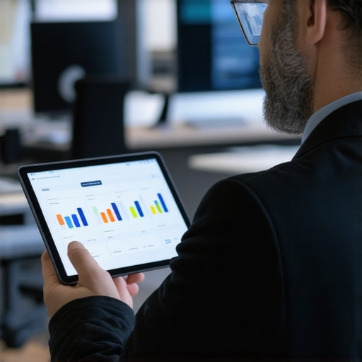 Business owner analyzing engagement metrics on a tablet for local SEO optimization