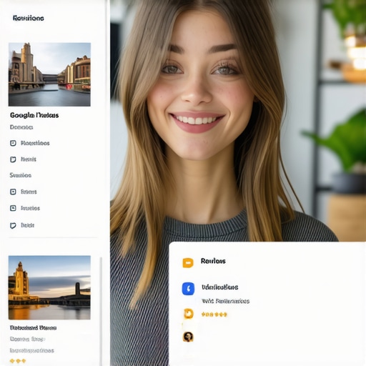 Business owner managing Google My Business profile with photos and reviews