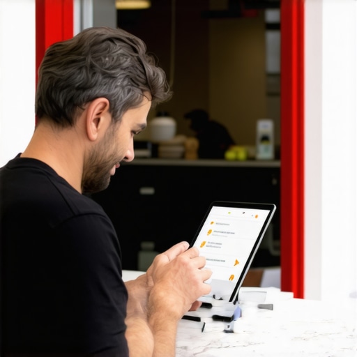Business owner replying to reviews on a tablet at storefront