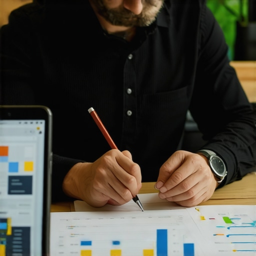 Business owner analyzing GMB data and automating customer interactions using software tools.