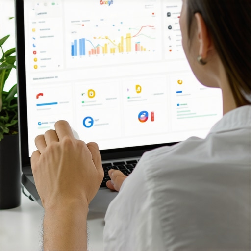 Person analyzing Google My Business and SEO analytics on a laptop.