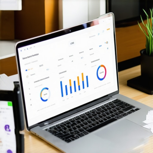 Person analyzing GMB engagement metrics with analytics tools in a modern office.