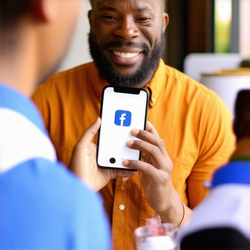 Business owner sharing a social media post with community members