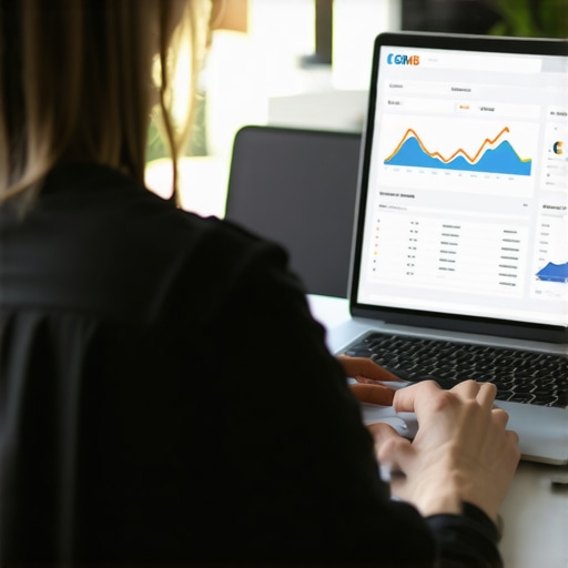 Using Digital Tools for GMB Maintenance Person analyzing GMB insights on a computer to improve local engagement.