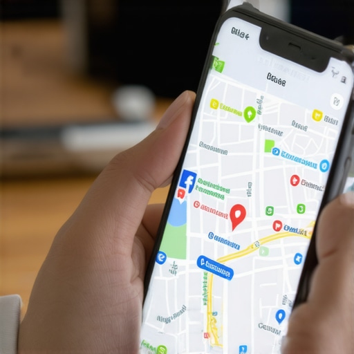 Business owner sharing location maps across social media channels on a smartphone.