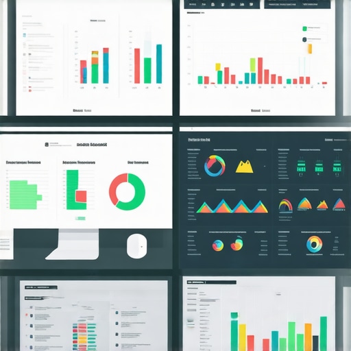 Person analyzing SEO and engagement data on multiple screens in a high-tech office environment.