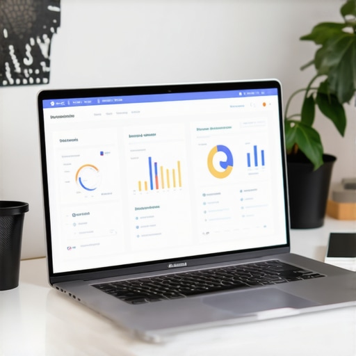 Optimizing GMB with Advanced Tools Laptop displaying GMB engagement analytics and automation tools.