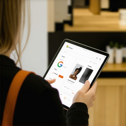 Business owner encouraging customers to save their GMB profile on a tablet