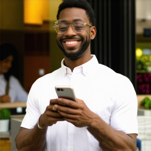 Business owner prompting customer to share location on their mobile device outside storefront